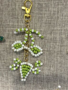 Beaded Green & White Bikini  Keychain/bag  Charm